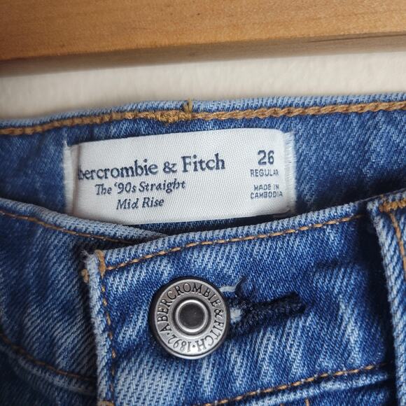 Abercrombie & Fitch Jeans Womens 26 Blue Denim Medium Wash 90s Straight Mid Rise - Picture 5 of 9